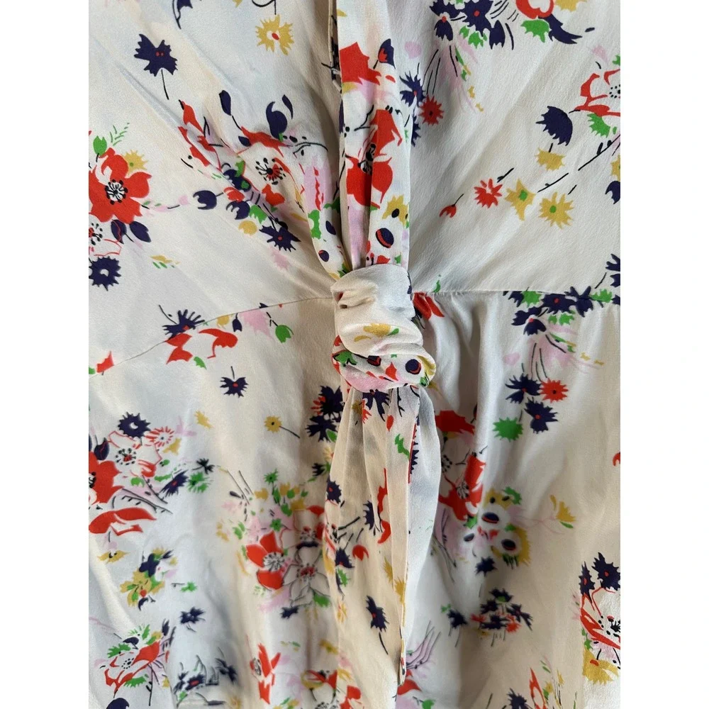 Veronica Beard Women's Cream Floral Silk Front Tie Knot Top Size 2